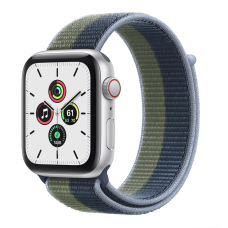 Apple Watch SE GPS + Cellular 44mm Silver Aluminum Case w. Abyss Blue/Moss Green Sport L. (MKRM3)